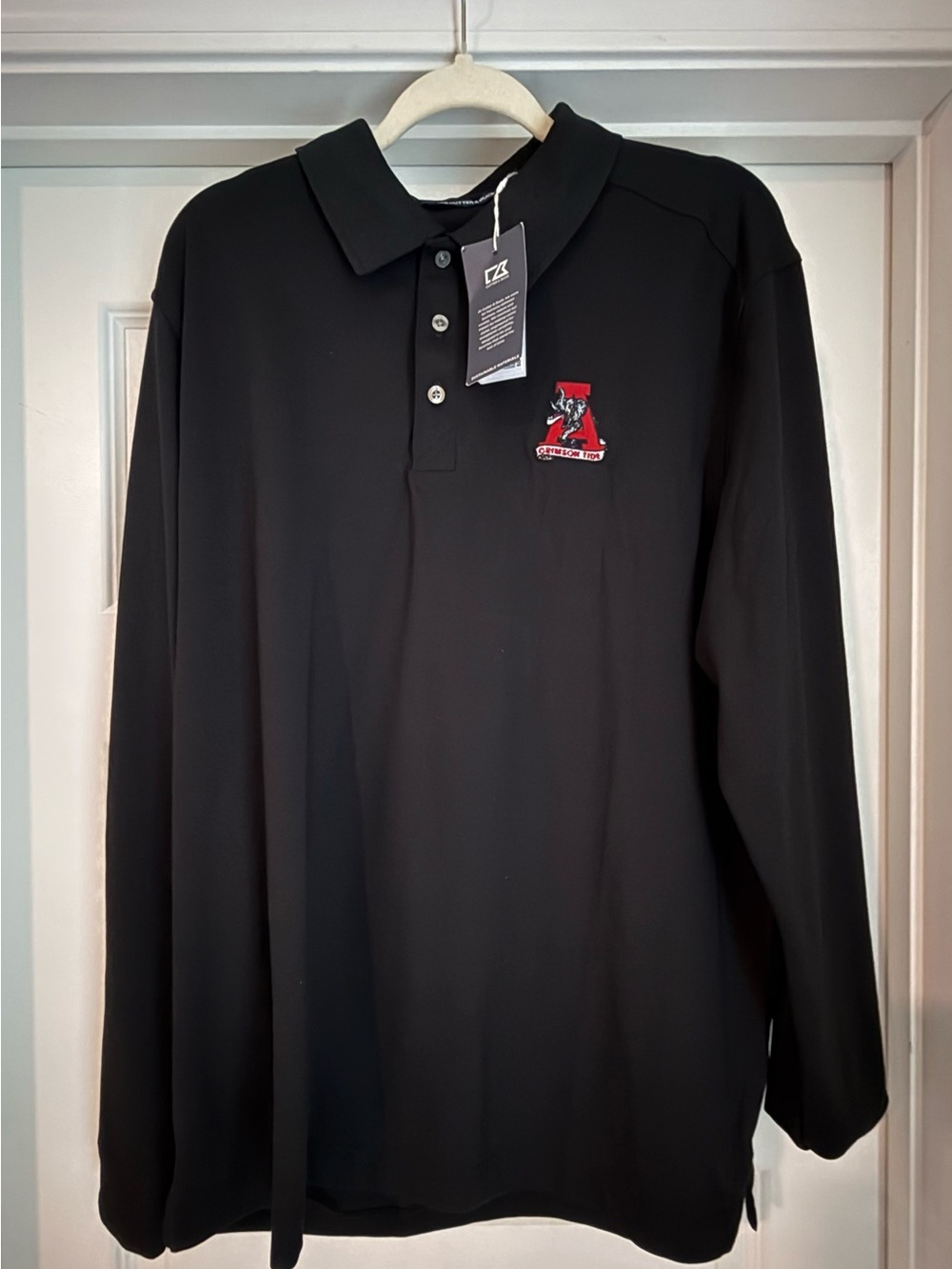 Men's Black Long-Sleeve Polo Shirt with Embroidered Alabama Crimson Tide Logo